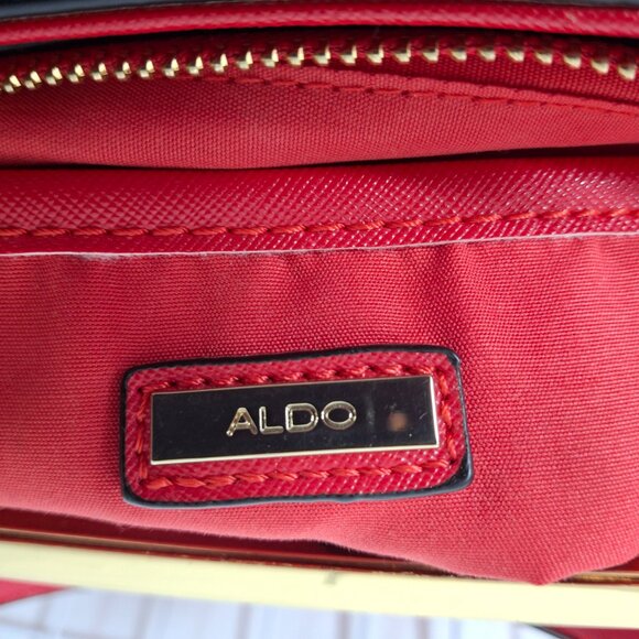 Bright Red Aldo Top Handle Structured Purse, Vegan Leather, Goldtone Hardware - Picture 8 of 16